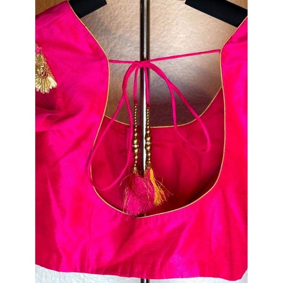 Vibhaa Blouse Womens Pink Gold‎ Zari Embroidered Sheer Flared Sleeves Scoop Neck - Picture 7 of 11